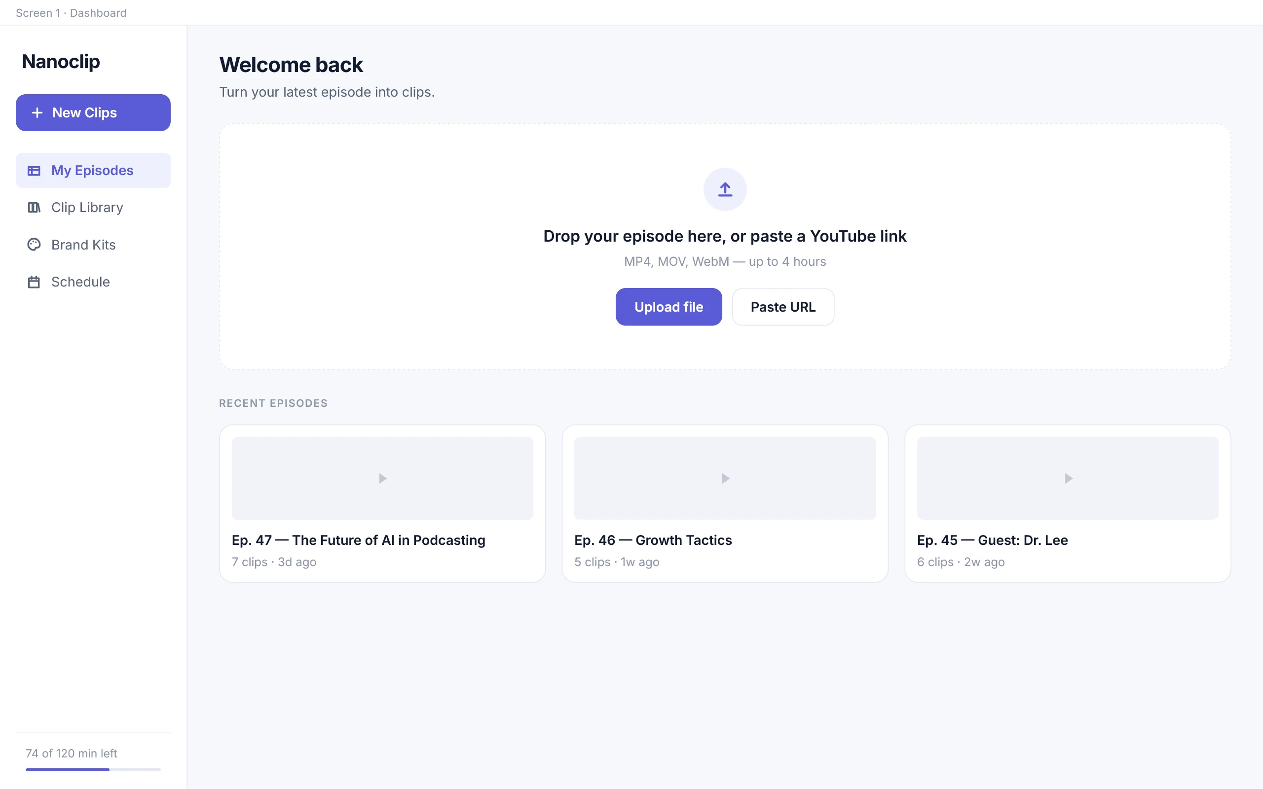 Dashboard — the drop zone leads
