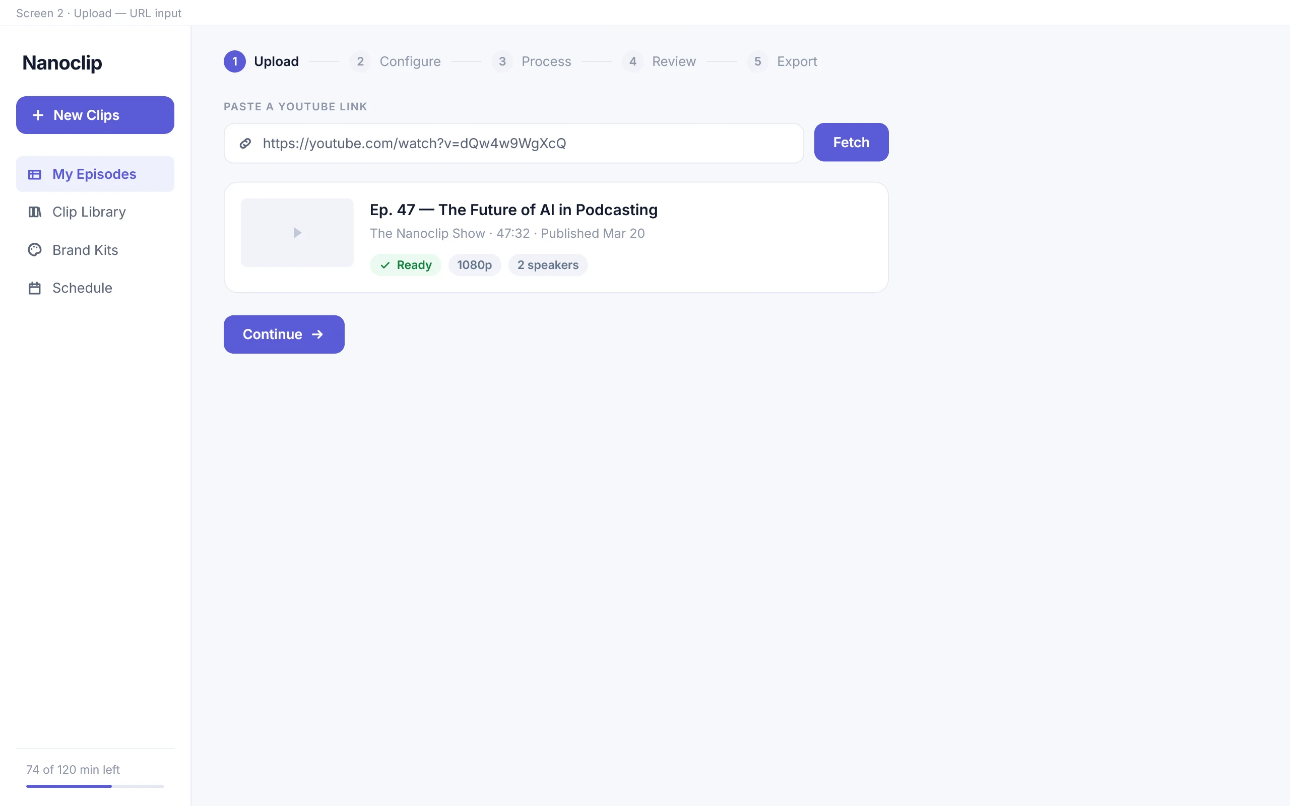 Upload — file or YouTube URL