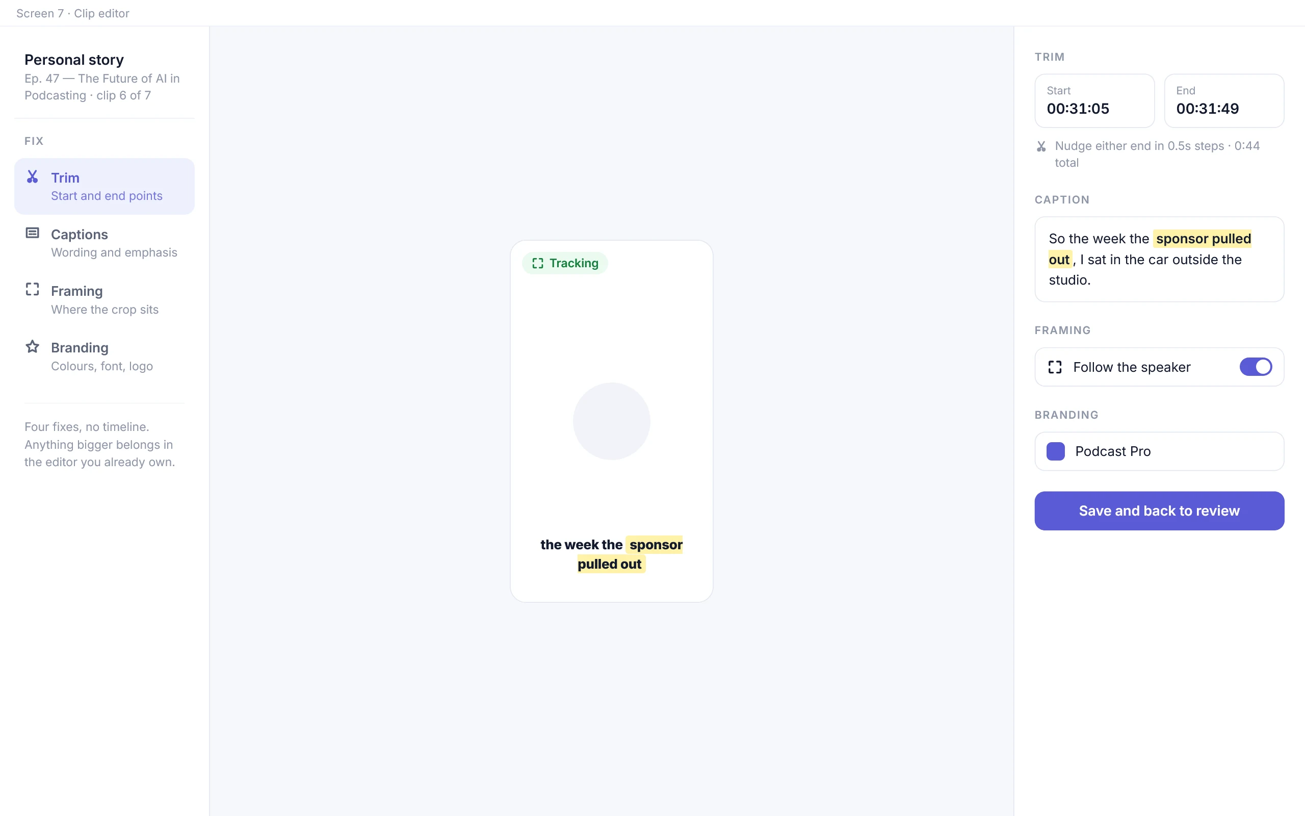 Editor — four controls, no timeline