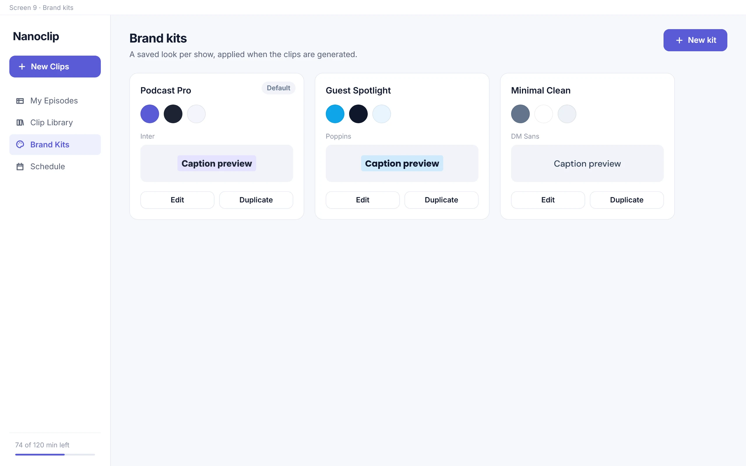 Brand kits — decisions, saved